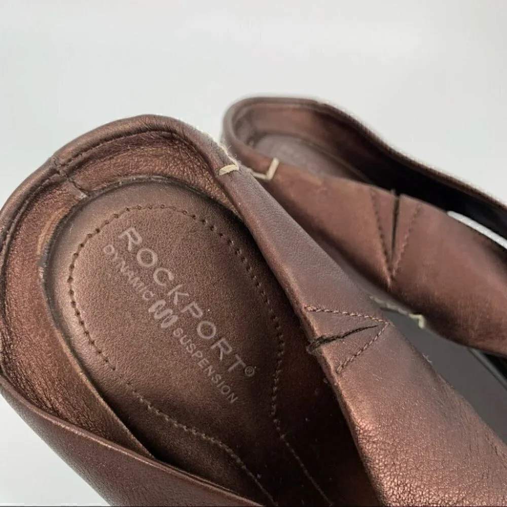 Rockport womens sandals size 8.5 bronze leather platform wedges